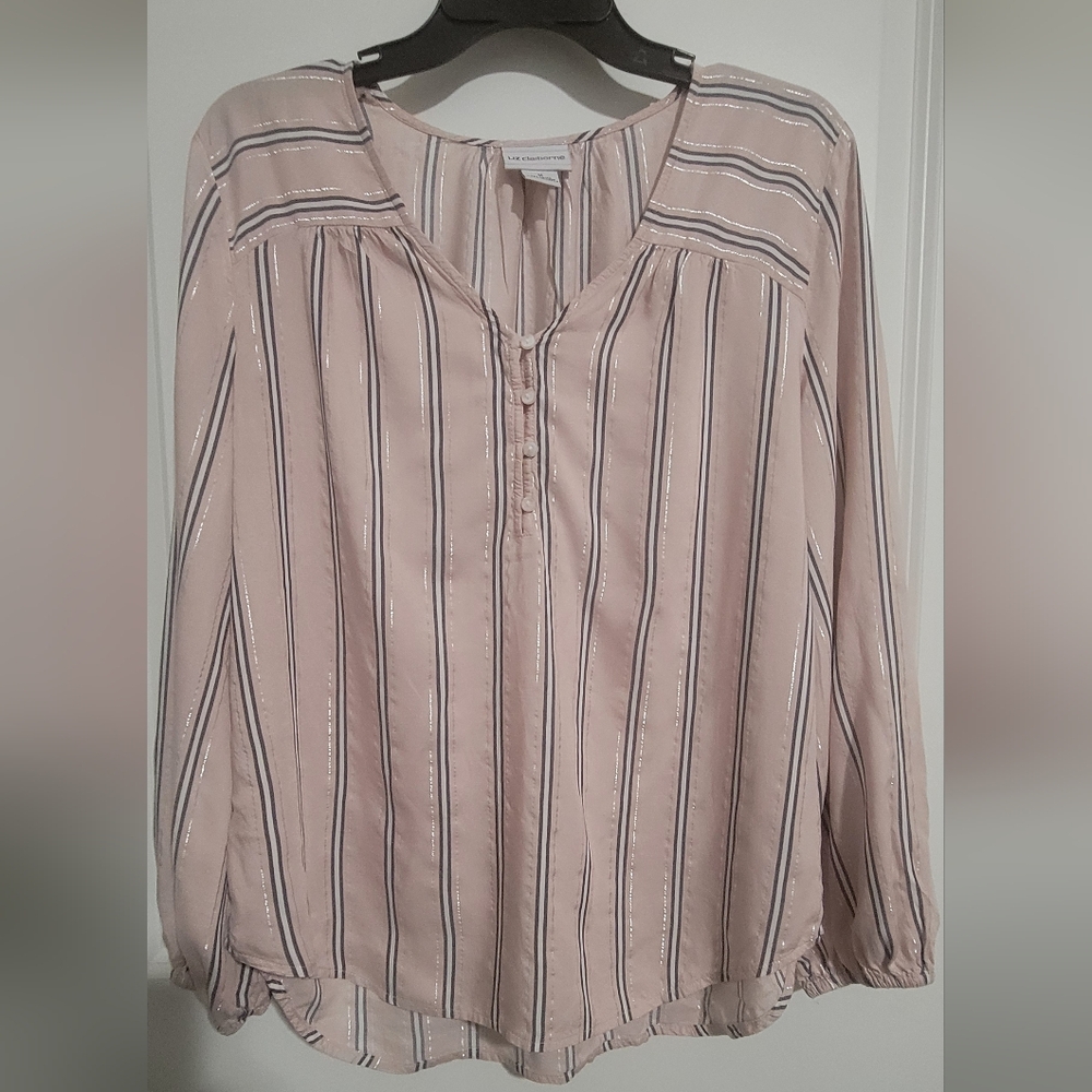 Liz Claiborne Blush and Navy Striped Blouse Size M